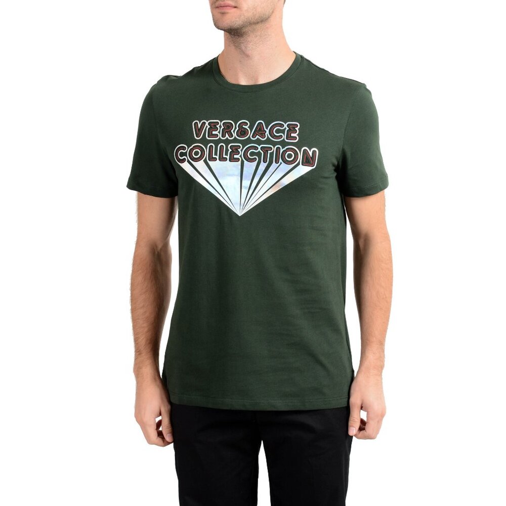 Versace: Men's Green Graphic Crewneck T-Shirt